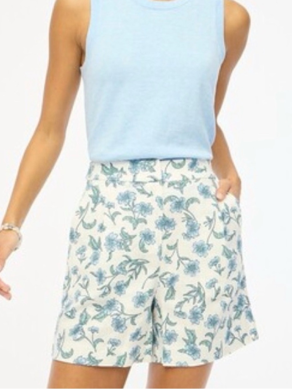 J. Crew Blue Floral High-Waist Women’s Shorts on Cream